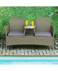 Sugift 2-Person Patio Rattan Conversation Furniture Set with Coffee Table
