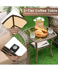 Sugift 3 Pieces Outdoor Wicker Conversation Set with Tempered Glass Coffee Table