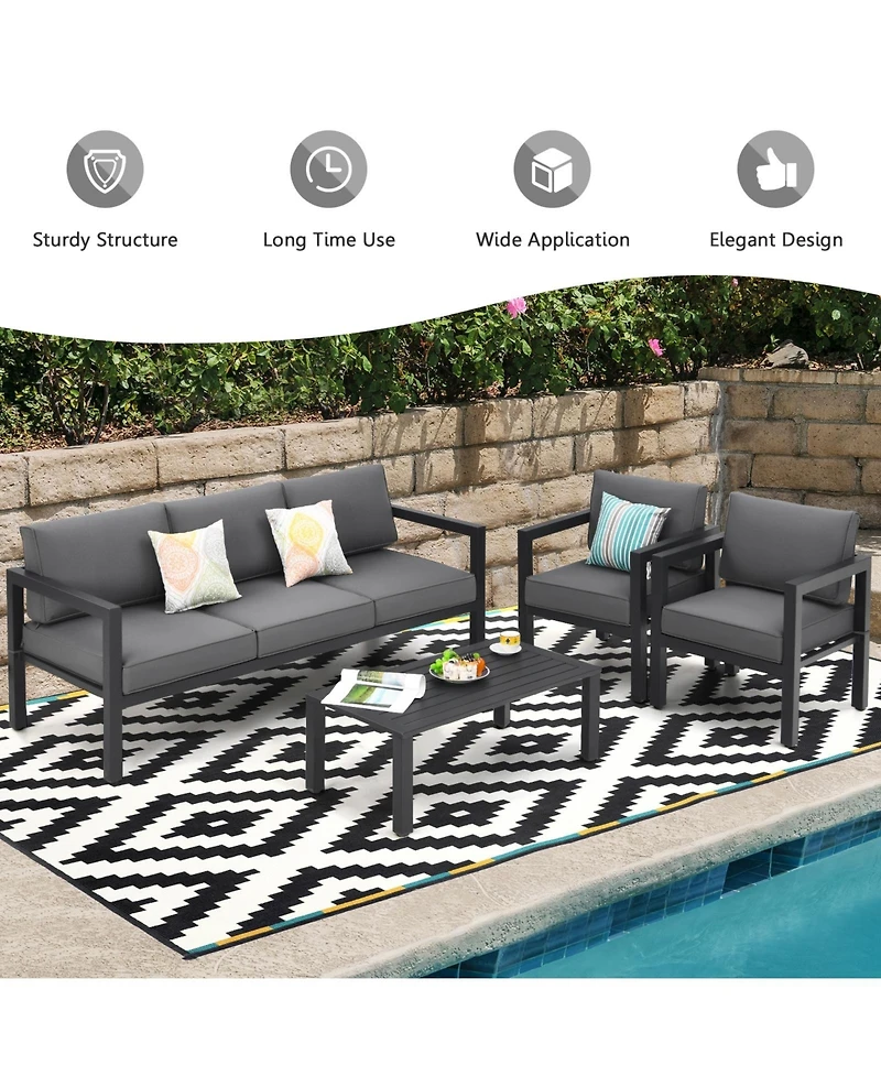 Sugift 4 Pieces Set Outdoor Furniture Set for Backyard and Poolside
