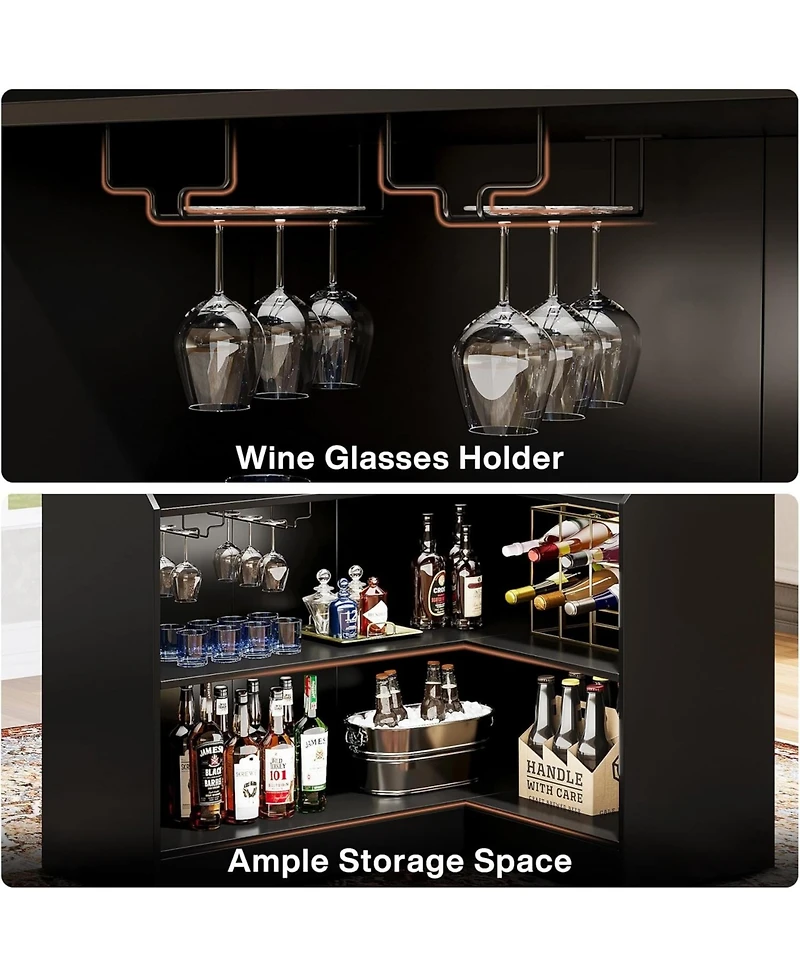 Tribesigns Bar Cabinet, L-Shaped Home Table with Stemware Racks, 4-Tier Corner Unit Liquor Wine Reception Desk for Pub