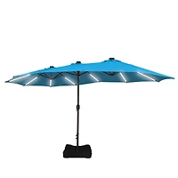 Casainc Outdoor Double-Sided Rectangular Led Light Market Umbrella With Base and Cover