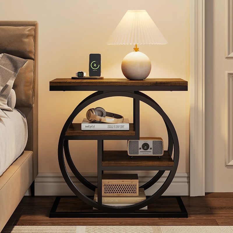 Tribesigns End Table for Living Room, 4-Tier Narrow Side Table with Storage Shelves, Industrial Bedside Table for Bedroom, Wood Small Sofa Side Table
