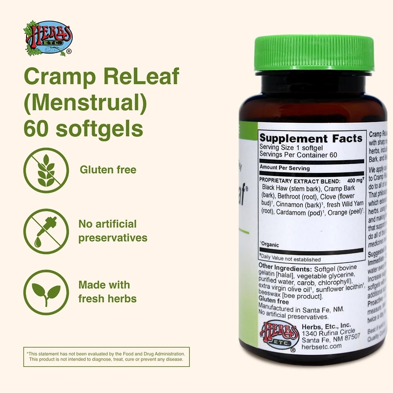 Cramp ReLeaf (Menstrual) Softgels 60 ct. Herbs Etc.