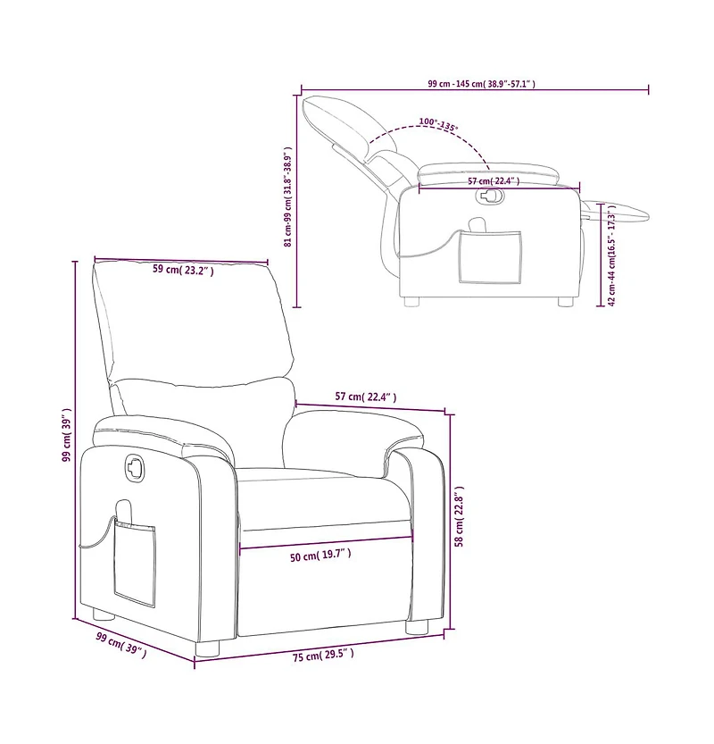 vidaXL Massage Recliner Chair Cream Fabric