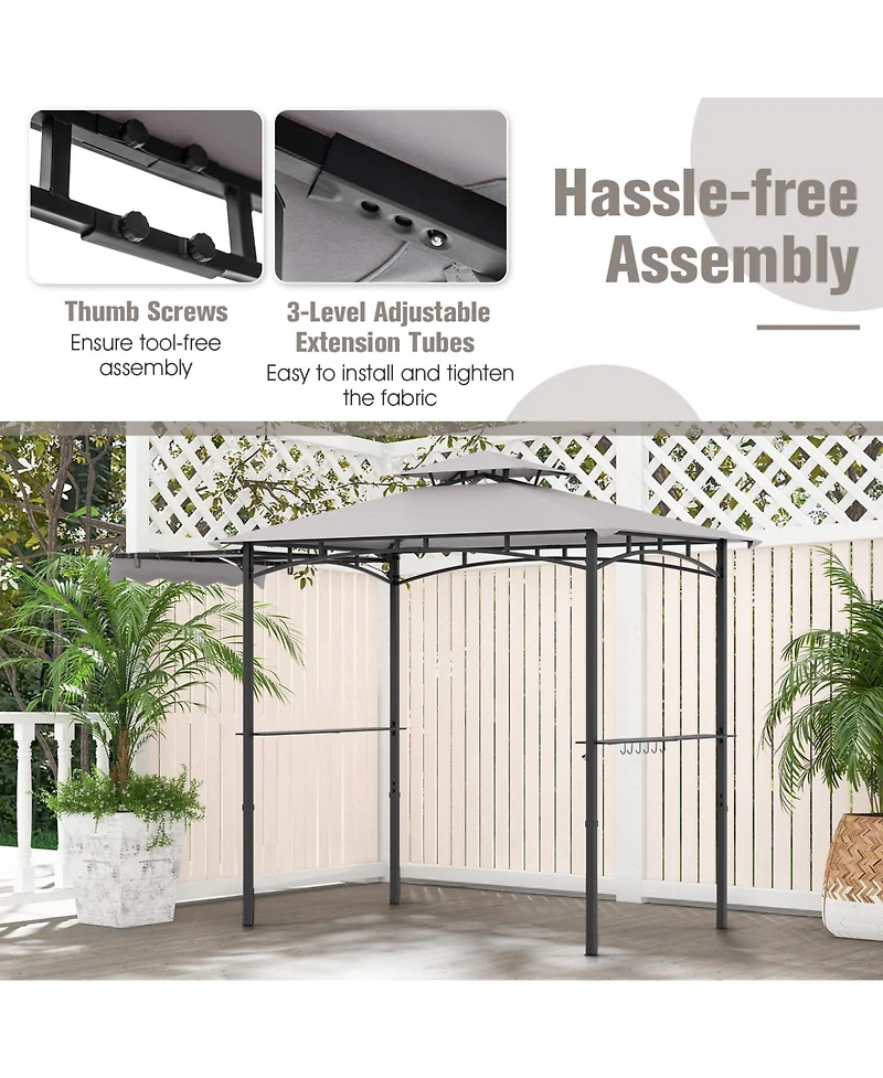 10.5 x 5 Ft Grill Gazebo with Side Awning and Double-Tiered Top-Gray