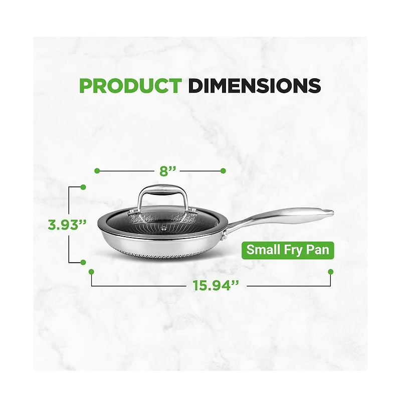 NutriChef 8'' Stir Fry Pan with Glass Lid - Triply Stainless Steel Cookware, Dakin Etching Non-Stick Coating Inside and Outside