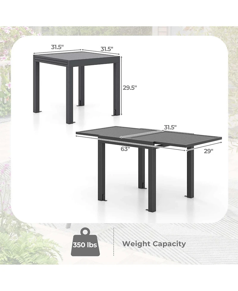 31.5"-63" Expandable Patio Dining Table for 4-6 Person with Slatted Tabletop