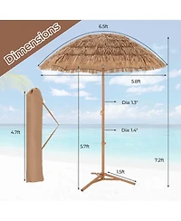 6.5 Ft Hula Thatched Tiki Beach Umbrella 30° Tilting Hawaiian Style Umbrella