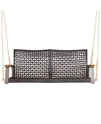 2-Person Patio Rattan Hanging Swing Chair Porch Loveseat Cushion Off White
