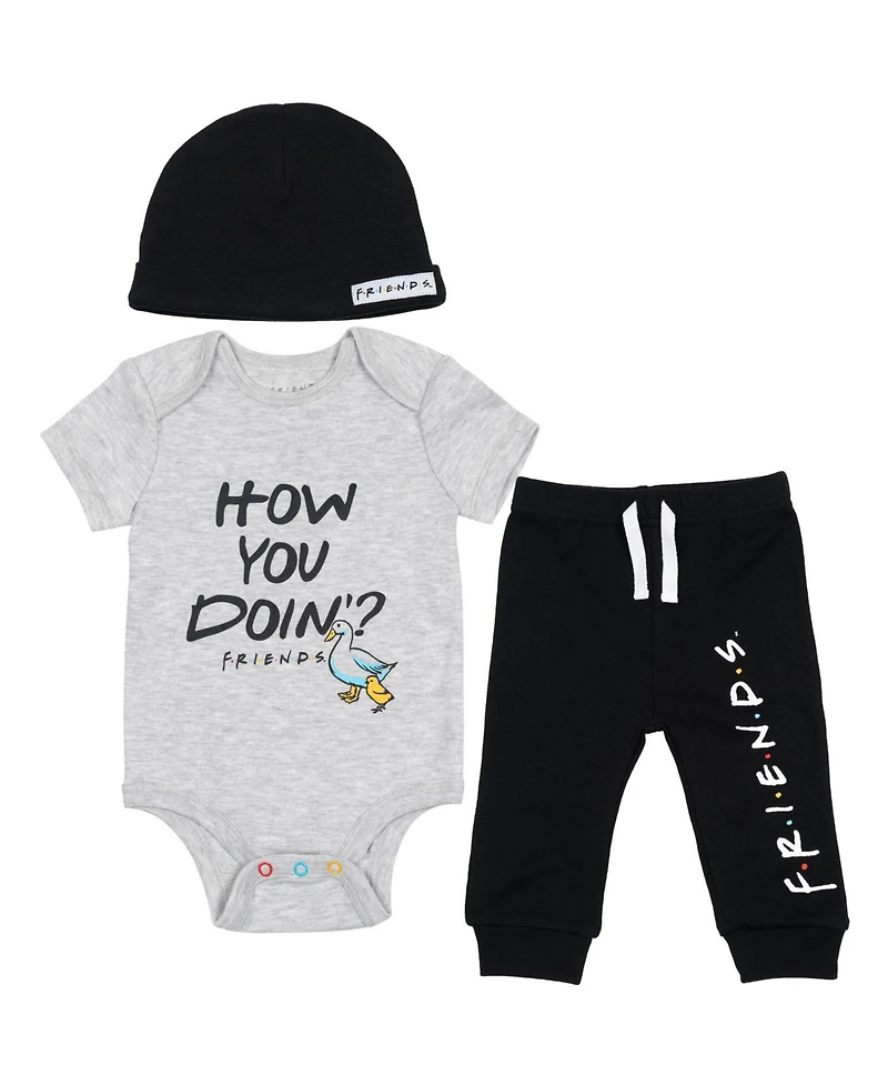 Friends Baby Boys Bodysuit Pants and Hat 3 Piece Outfit Set