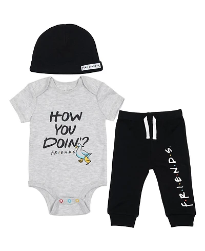 Friends Baby Boys Bodysuit Pants and Hat 3 Piece Outfit Set