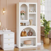 Tribesigns 70" Tall Geometric Bookshelf, White Arched Bookcase with 5 Irregular Storage Shelves, Modern Open Art Decor Display Shelf Free-Standing for
