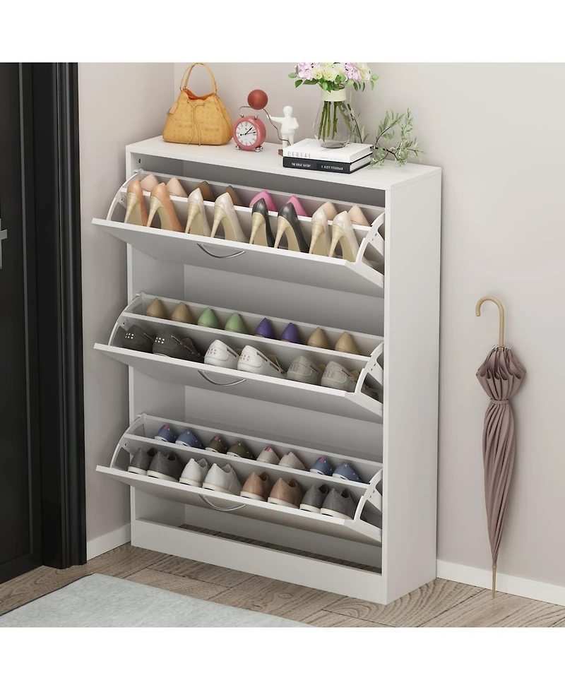Famapy White Wooden Shoe Storage Cabinet,Simple and Fashion with 3-Drawers