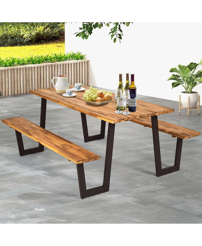 Patented 70 Inch Dining Table Set with Seats and Umbrella Hole