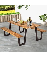 Patented 70 Inch Dining Table Set with Seats and Umbrella Hole