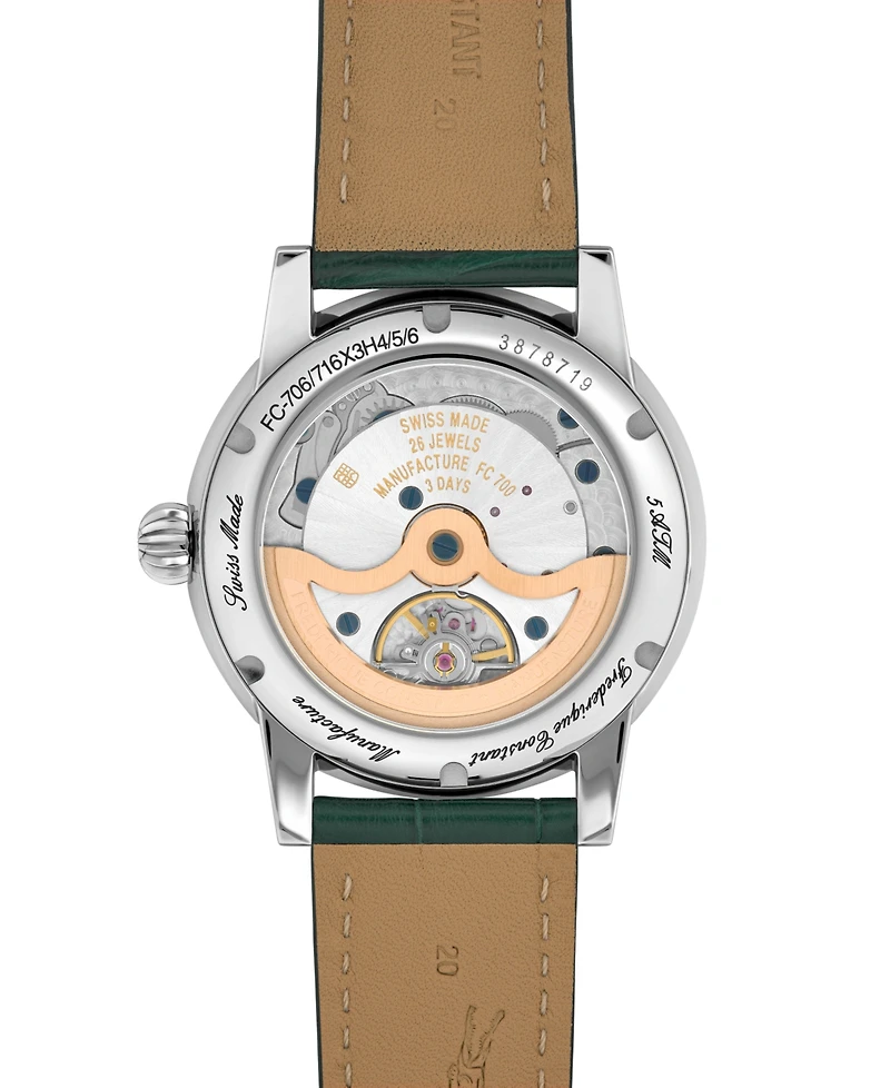 Frederique Constant Men's Swiss Automatic Classic Moonphase Date Manufacture Green Leather Strap Watch 40mm