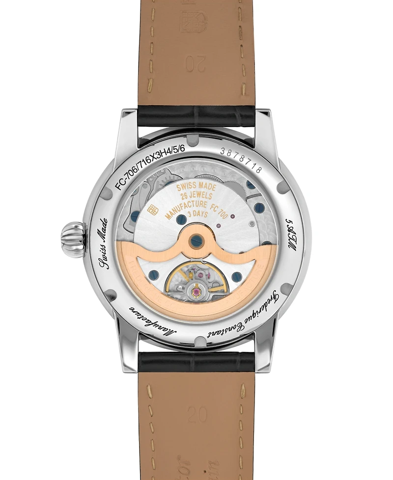 Frederique Constant Men's Swiss Automatic Classic Date Manufacture Leather Strap Watch 40mm