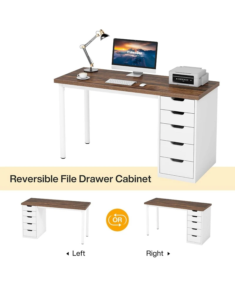 Tribesigns Computer Desk with 5 Drawers, 47 inches Rustic Brown Home Office Desk with Storage, Modern Simple Laptop Desk Study Writing Table for Small
