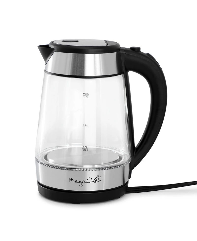 MegaChef 1.7 Quart Glass and Stainless Steel Electric Tea Kettle in Silver