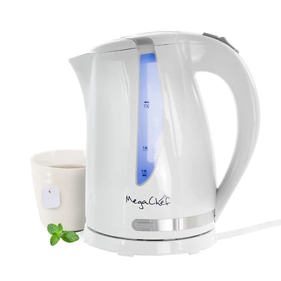 MegaChef 1.7 Quart Plastic Electric Tea Kettle- White