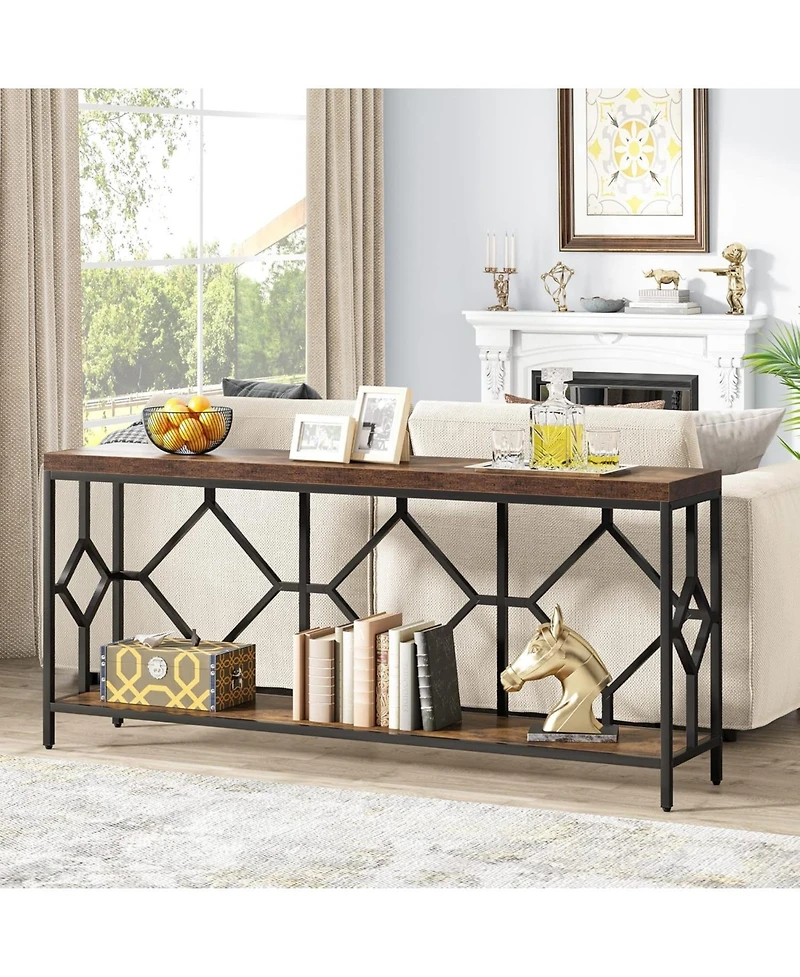 Tribesigns 71 Inch Extra Long Sofa Table, Narrow Console Tables Behind Couch Table with Open Storage Shelf