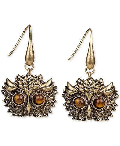 Patricia Nash Gold-Tone Tiger's Eye Owl Head Drop Earrings