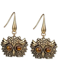 Patricia Nash Gold-Tone Tiger's Eye Owl Head Drop Earrings