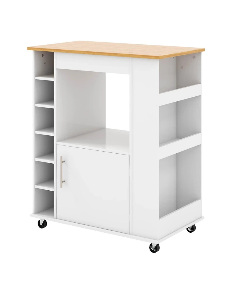 Sugift Kitchen Cart on Wheels with Bamboo Top and 6-Bottle Wine Rack