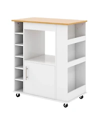 Sugift Kitchen Cart on Wheels with Bamboo Top and 6-Bottle Wine Rack