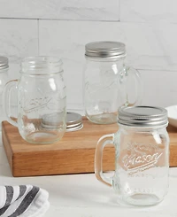 Mason Craft & More 4 Piece Glass Jars with Handles and Lids