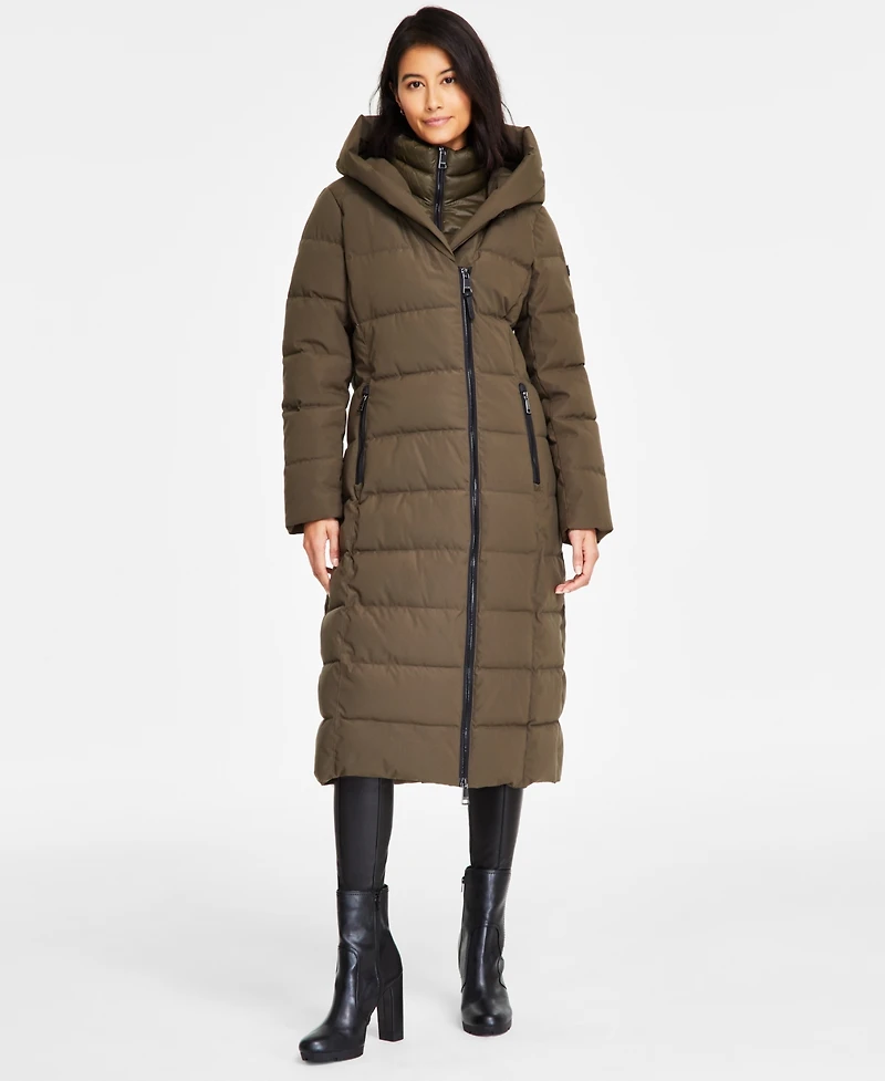 Dkny Women's Bibbed Shawl Collar Hooded Puffer Coat
