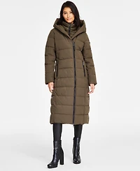 Dkny Women's Bibbed Shawl Collar Hooded Puffer Coat
