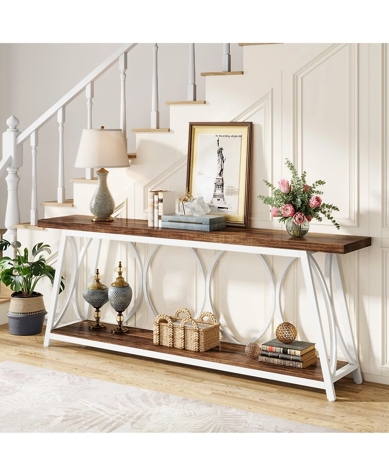 Tribesigns 70.9 inch Extra Long Console Table, Industrial Sofa Table Behind Couch with 2 Tier Storage Shelf, Narrow Entryway Hallway Accent