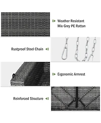 2-Person Patio Pe Wicker Hanging Porch Swing Bench Chair Cushion 800lbs