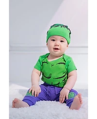 Avengers Baby Boys Cosplay Bodysuit Pants and Hat 3 Piece Outfit Set