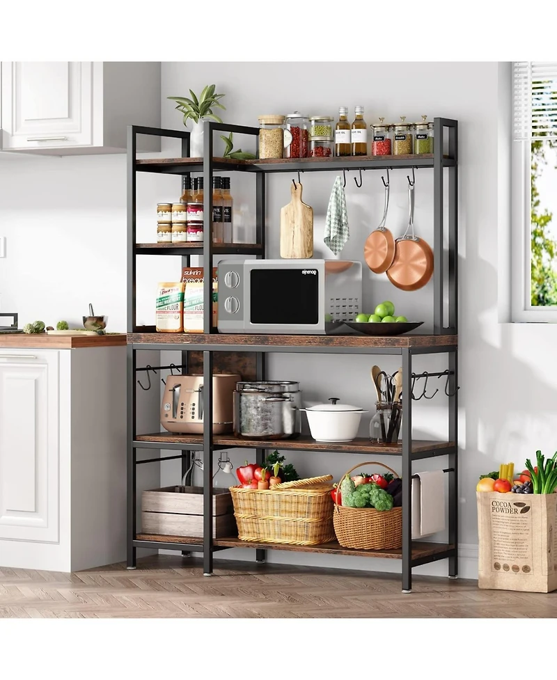 Tribesigns Bakers Rack with Storage for Kitchen 43 Inch Wide Large Racks Shelves, 5-Tier Tall Utility Shelves Organizers and 10 Hooks