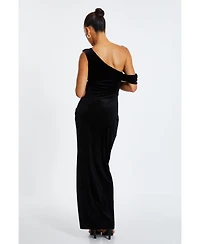 Quiz Women's Velvet Asymmetric Cowl Detail Maxi Dress