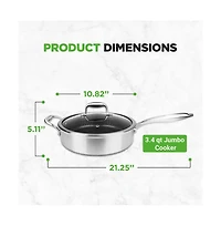 NutriChef Jumbo Cooker with Glass Lid - Triply Stainless Steel Cookware, Dakin Etching Non-Stick Coating Inside and Outside