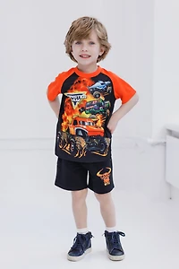 Monster Jam Boys Grave Digger El Toro Loco Megalodon T-Shirt Tank Top and French Terry Shorts 3 Piece Set to
