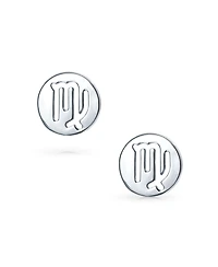 Bling Jewelry Tiny Simple Round Astrology Virgo Horoscope Zodiac Stud Earrings Sterling Silver