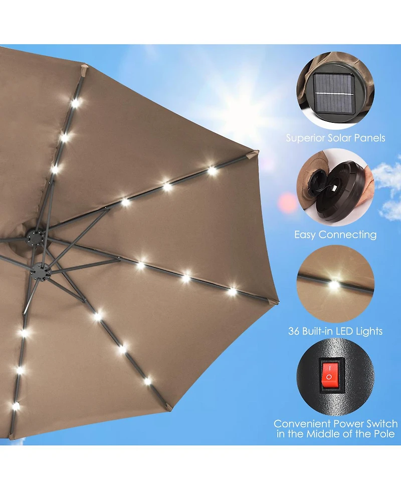 15Ft Patio Double-Sided Solar Led Market Umbrella Crank Base