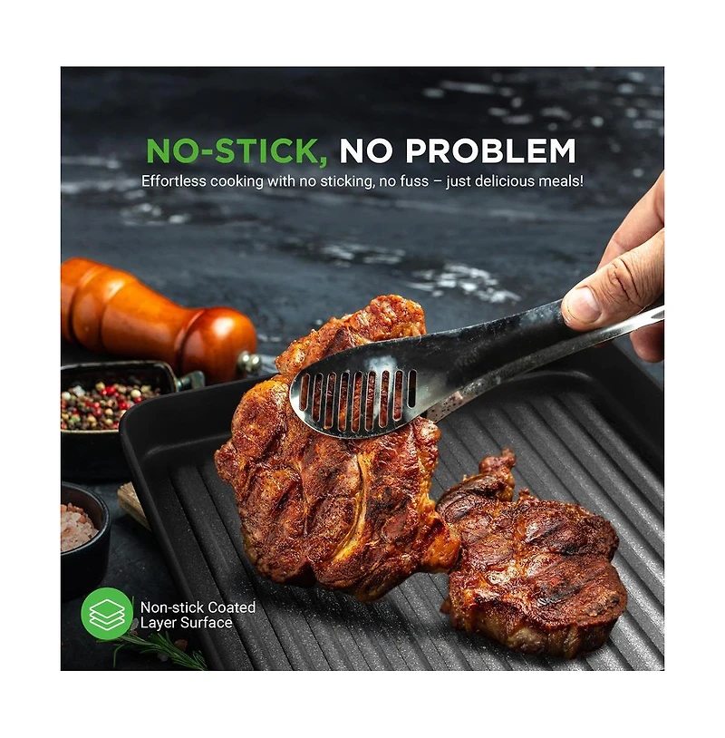 NutriChef 11 Hard-Anodized Nonstick Grill & Griddle - Dishwasher Safe Nonstick Grill Pan