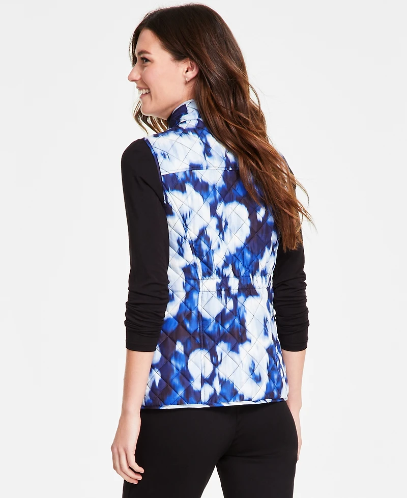 Jones New York Women's Printed Quilted Patch-Pocket Vest