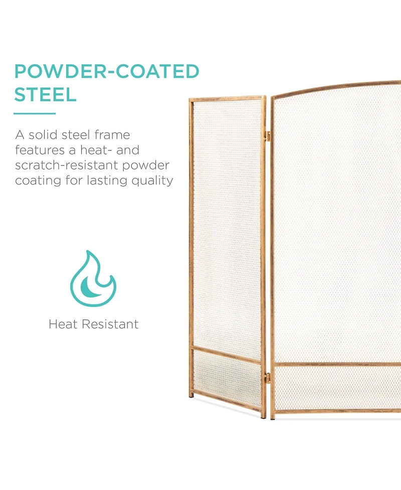 Best Choice Products 47.5x27.25in 3-Panel Steel Mesh Fireplace Screen, Spark Guard w/ Rustic Worn Finish