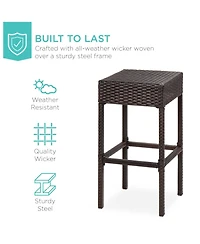 Best Choice Products 5-Piece Patio Wicker Bar Set w/ Built-In Bottle Opener, Hidden Storage Shelf, 4 Stools