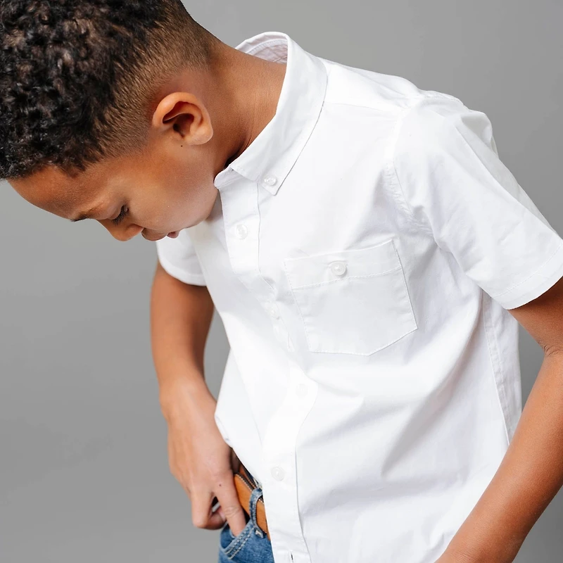 Hope & Henry Boys Short Sleeve Stretch Poplin Button Down Shirt