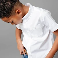 Hope & Henry Boys Short Sleeve Stretch Poplin Button Down Shirt