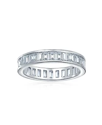 Bling Jewelry Cubic Zirconia Channel Set Rectangle Emerald Cut Baguette Cz Eternity Band Ring .925 Sterling Silver 4MM Stackable Rings