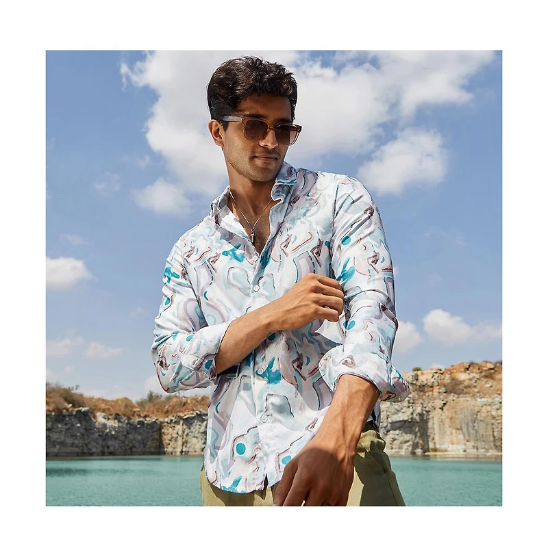 Men's Sky Blue & Ivory White Fluid Fade Shirt