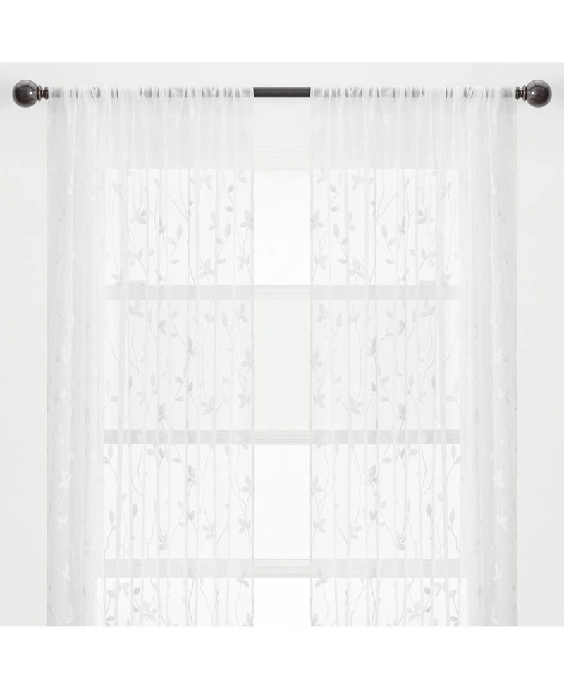Chanasya Premium Embroidered Vine Curtains - Sheer for Living Room, Bedroom, Kitchen 52" x 108" White, 2 Panels
